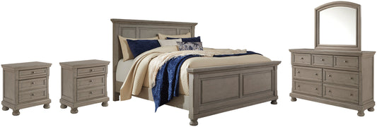 Lettner Queen Panel Bed with Mirrored Dresser and 2 Nightstands at Towne & Country Furniture (AL) furniture, home furniture, home decor, sofa, bedding