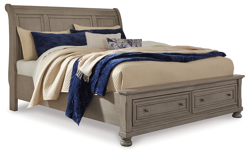 Lettner Queen Sleigh Bed with 2 Storage Drawers with Mirrored Dresser and Chest at Towne & Country Furniture (AL) furniture, home furniture, home decor, sofa, bedding