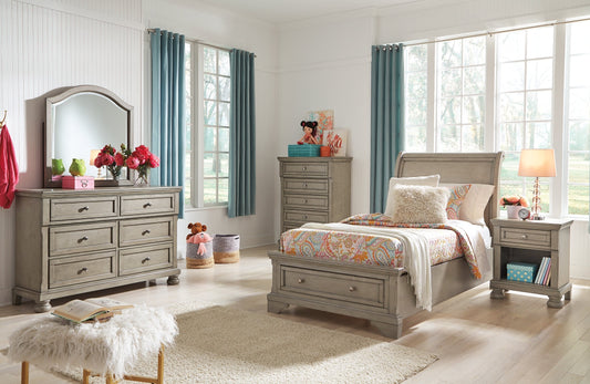 Lettner Twin Sleigh Bed with Mirrored Dresser, Chest and Nightstand at Towne & Country Furniture (AL) furniture, home furniture, home decor, sofa, bedding