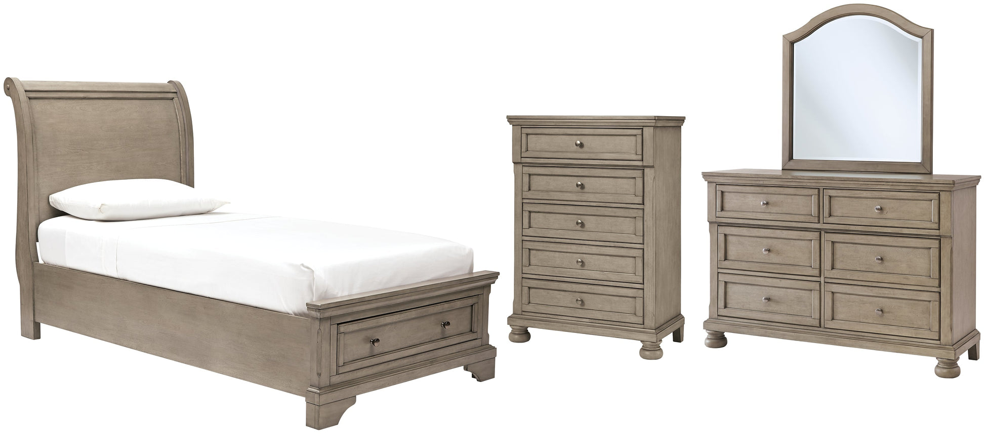 Lettner Twin Sleigh Bed with Mirrored Dresser and Chest at Towne & Country Furniture (AL) furniture, home furniture, home decor, sofa, bedding