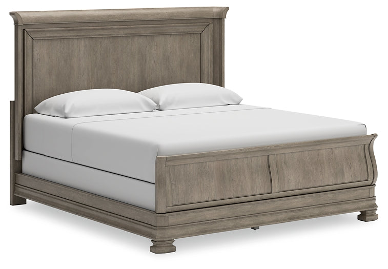 Lexorne California King Sleigh Bed with Mirrored Dresser, Chest and Nightstand at Towne & Country Furniture (AL) furniture, home furniture, home decor, sofa, bedding