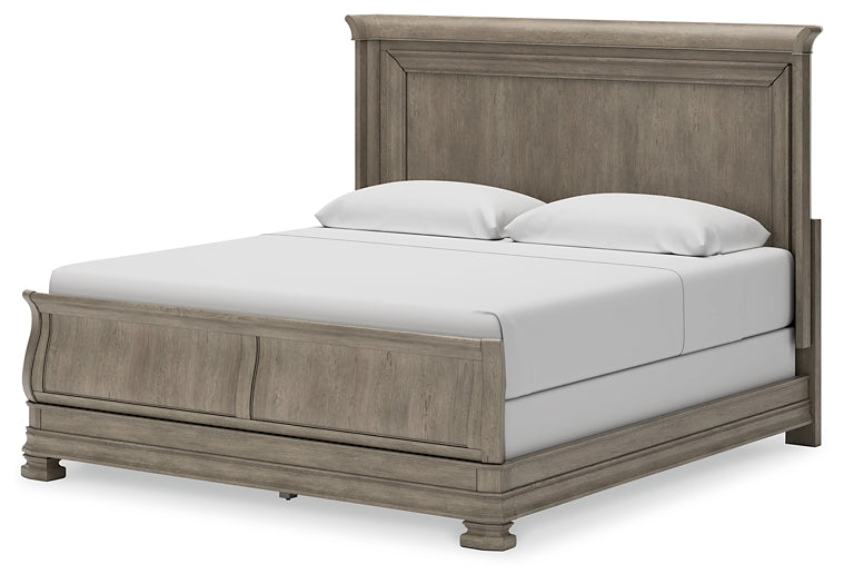 Lexorne California King Sleigh Bed with Mirrored Dresser and 2 Nightstands at Towne & Country Furniture (AL) furniture, home furniture, home decor, sofa, bedding