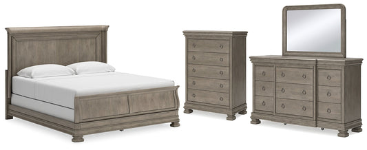Lexorne California King Sleigh Bed with Mirrored Dresser and Chest at Towne & Country Furniture (AL) furniture, home furniture, home decor, sofa, bedding