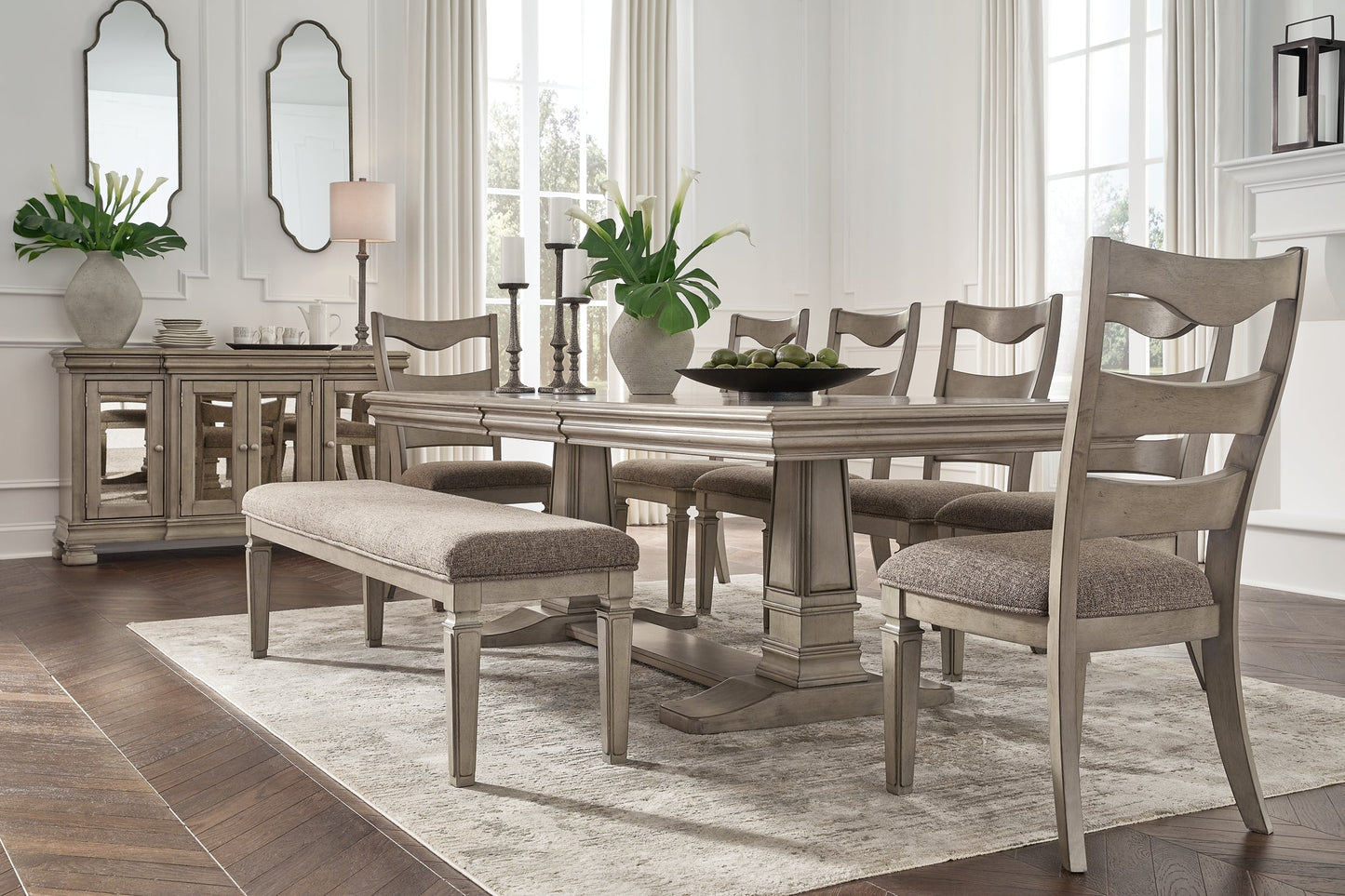 Lexorne Dining Table and 4 Chairs and Bench with Storage at Towne & Country Furniture (AL) furniture, home furniture, home decor, sofa, bedding