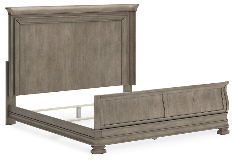 Lexorne King Sleigh Bed with Mirrored Dresser, Chest and Nightstand at Towne & Country Furniture (AL) furniture, home furniture, home decor, sofa, bedding