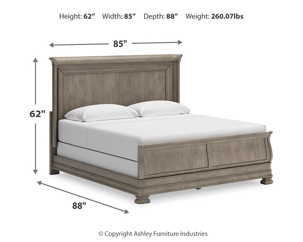 Lexorne King Sleigh Bed with Mirrored Dresser and Chest at Towne & Country Furniture (AL) furniture, home furniture, home decor, sofa, bedding
