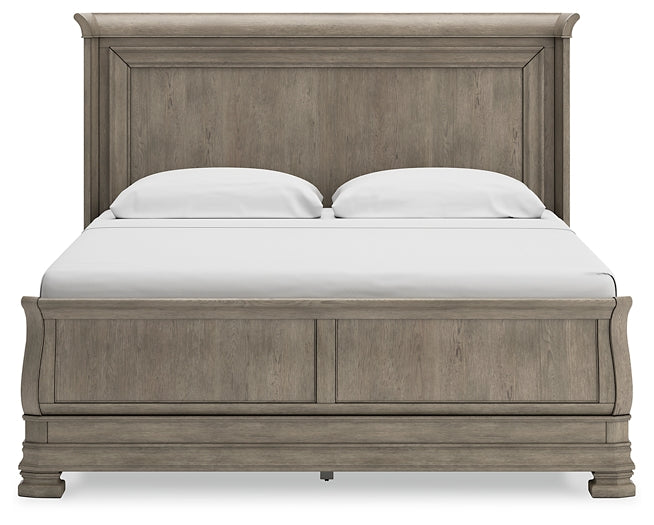 Lexorne King Sleigh Bed with Mirrored Dresser and Chest at Towne & Country Furniture (AL) furniture, home furniture, home decor, sofa, bedding