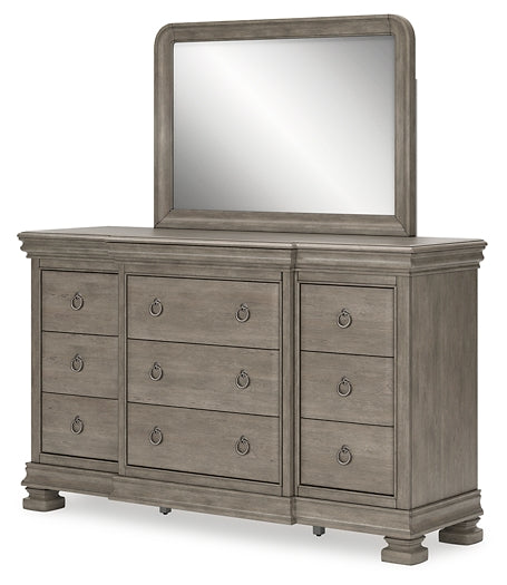 Lexorne King Sleigh Bed with Mirrored Dresser and Chest at Towne & Country Furniture (AL) furniture, home furniture, home decor, sofa, bedding