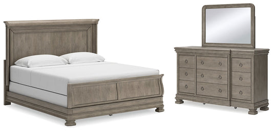 Lexorne King Sleigh Bed with Mirrored Dresser at Towne & Country Furniture (AL) furniture, home furniture, home decor, sofa, bedding