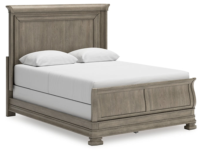 Lexorne Queen Sleigh Bed with Mirrored Dresser, Chest and 2 Nightstands at Towne & Country Furniture (AL) furniture, home furniture, home decor, sofa, bedding