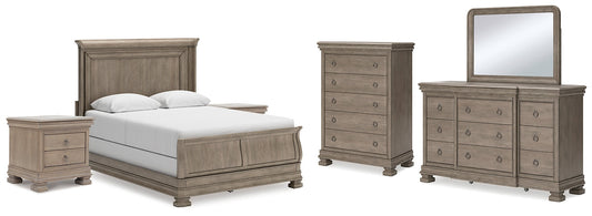 Lexorne Queen Sleigh Bed with Mirrored Dresser, Chest and 2 Nightstands at Towne & Country Furniture (AL) furniture, home furniture, home decor, sofa, bedding