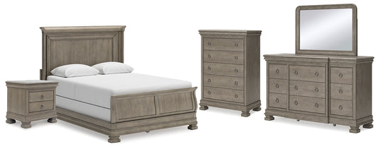 Lexorne Queen Sleigh Bed with Mirrored Dresser, Chest and Nightstand at Towne & Country Furniture (AL) furniture, home furniture, home decor, sofa, bedding