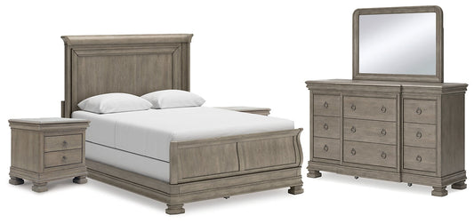 Lexorne Queen Sleigh Bed with Mirrored Dresser and 2 Nightstands at Towne & Country Furniture (AL) furniture, home furniture, home decor, sofa, bedding