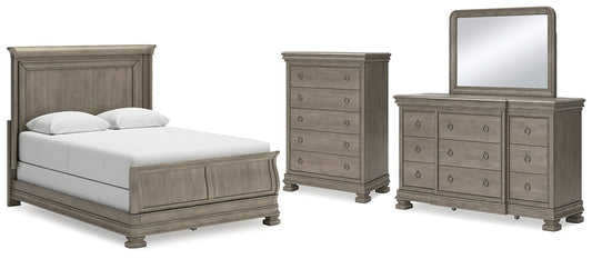 Lexorne Queen Sleigh Bed with Mirrored Dresser and Chest at Towne & Country Furniture (AL) furniture, home furniture, home decor, sofa, bedding