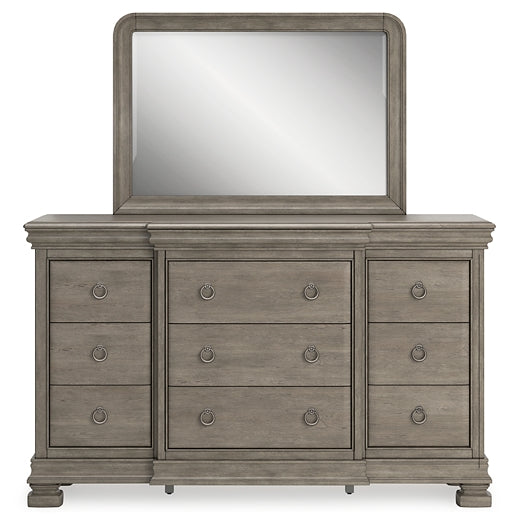 Lexorne Queen Sleigh Bed with Mirrored Dresser and Nightstand at Towne & Country Furniture (AL) furniture, home furniture, home decor, sofa, bedding