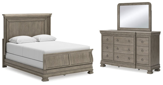Lexorne Queen Sleigh Bed with Mirrored Dresser at Towne & Country Furniture (AL) furniture, home furniture, home decor, sofa, bedding