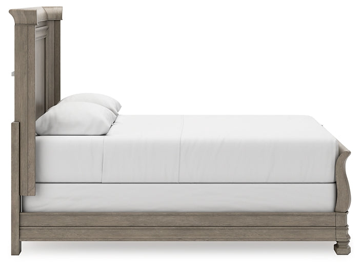 Lexorne Queen Sleigh Bed with Mirrored Dresser at Towne & Country Furniture (AL) furniture, home furniture, home decor, sofa, bedding