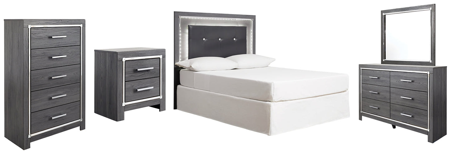 Lodanna Full Upholstered Panel Headboard with Mirrored Dresser, Chest and Nightstand at Towne & Country Furniture (AL) furniture, home furniture, home decor, sofa, bedding