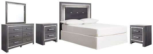 Lodanna Full Upholstered Panel Headboard with Mirrored Dresser and 2 Nightstands at Towne & Country Furniture (AL) furniture, home furniture, home decor, sofa, bedding