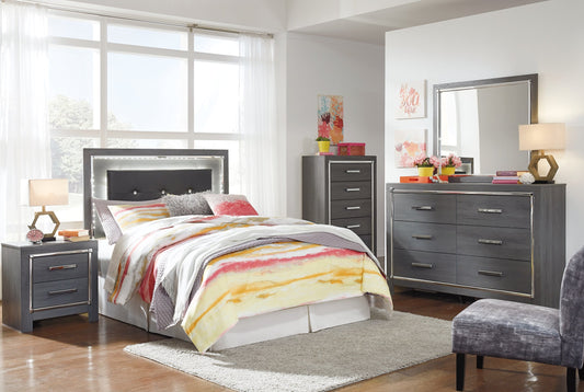 Lodanna Full Upholstered Panel Headboard with Mirrored Dresser and 2 Nightstands at Towne & Country Furniture (AL) furniture, home furniture, home decor, sofa, bedding
