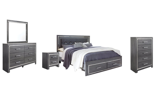 Lodanna King Panel Bed with 2 Storage Drawers with Mirrored Dresser, Chest and Nightstand at Towne & Country Furniture (AL) furniture, home furniture, home decor, sofa, bedding