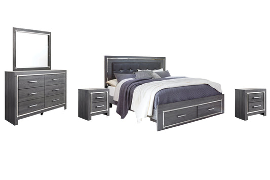 Lodanna King Panel Bed with 2 Storage Drawers with Mirrored Dresser and 2 Nightstands at Towne & Country Furniture (AL) furniture, home furniture, home decor, sofa, bedding