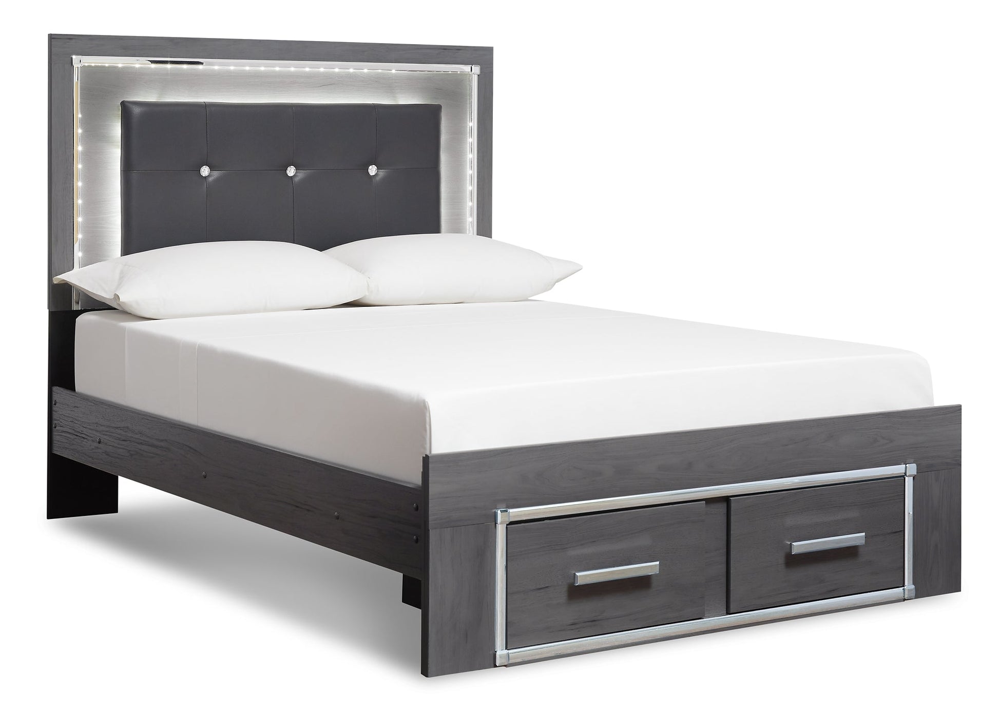 Lodanna King Panel Bed with 2 Storage Drawers with Mirrored Dresser and 2 Nightstands at Towne & Country Furniture (AL) furniture, home furniture, home decor, sofa, bedding