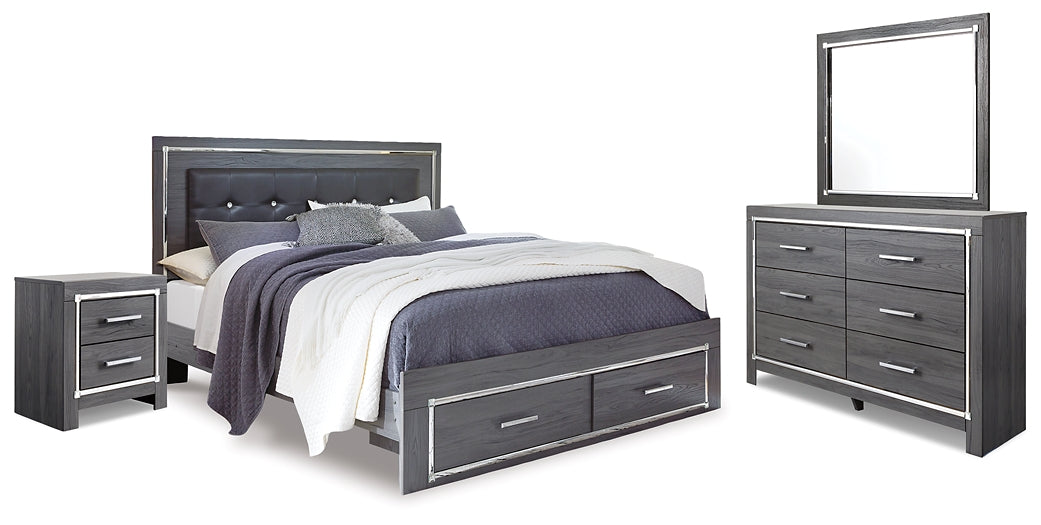 Lodanna King Panel Bed with 2 Storage Drawers with Mirrored Dresser and Nightstand at Towne & Country Furniture (AL) furniture, home furniture, home decor, sofa, bedding