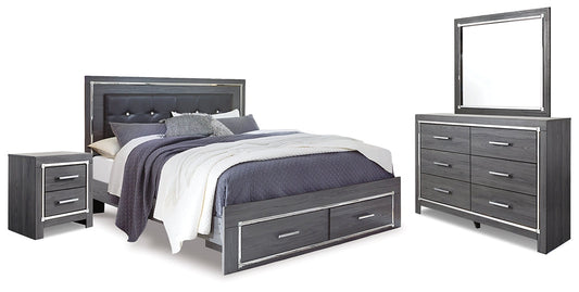 Lodanna King Panel Bed with 2 Storage Drawers with Mirrored Dresser and Nightstand at Towne & Country Furniture (AL) furniture, home furniture, home decor, sofa, bedding