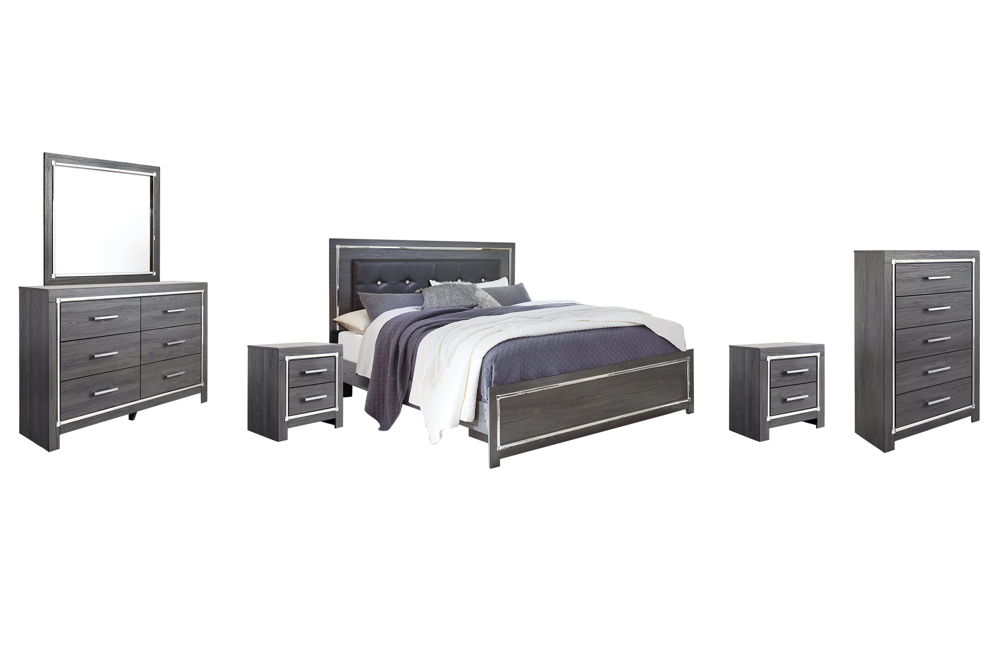 Lodanna King Panel Bed with Mirrored Dresser, Chest and Nightstand at Towne & Country Furniture (AL) furniture, home furniture, home decor, sofa, bedding