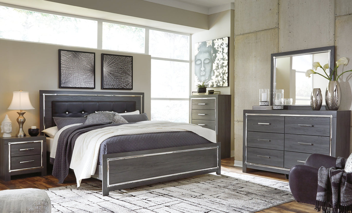 Lodanna King Panel Bed with Mirrored Dresser at Towne & Country Furniture (AL) furniture, home furniture, home decor, sofa, bedding