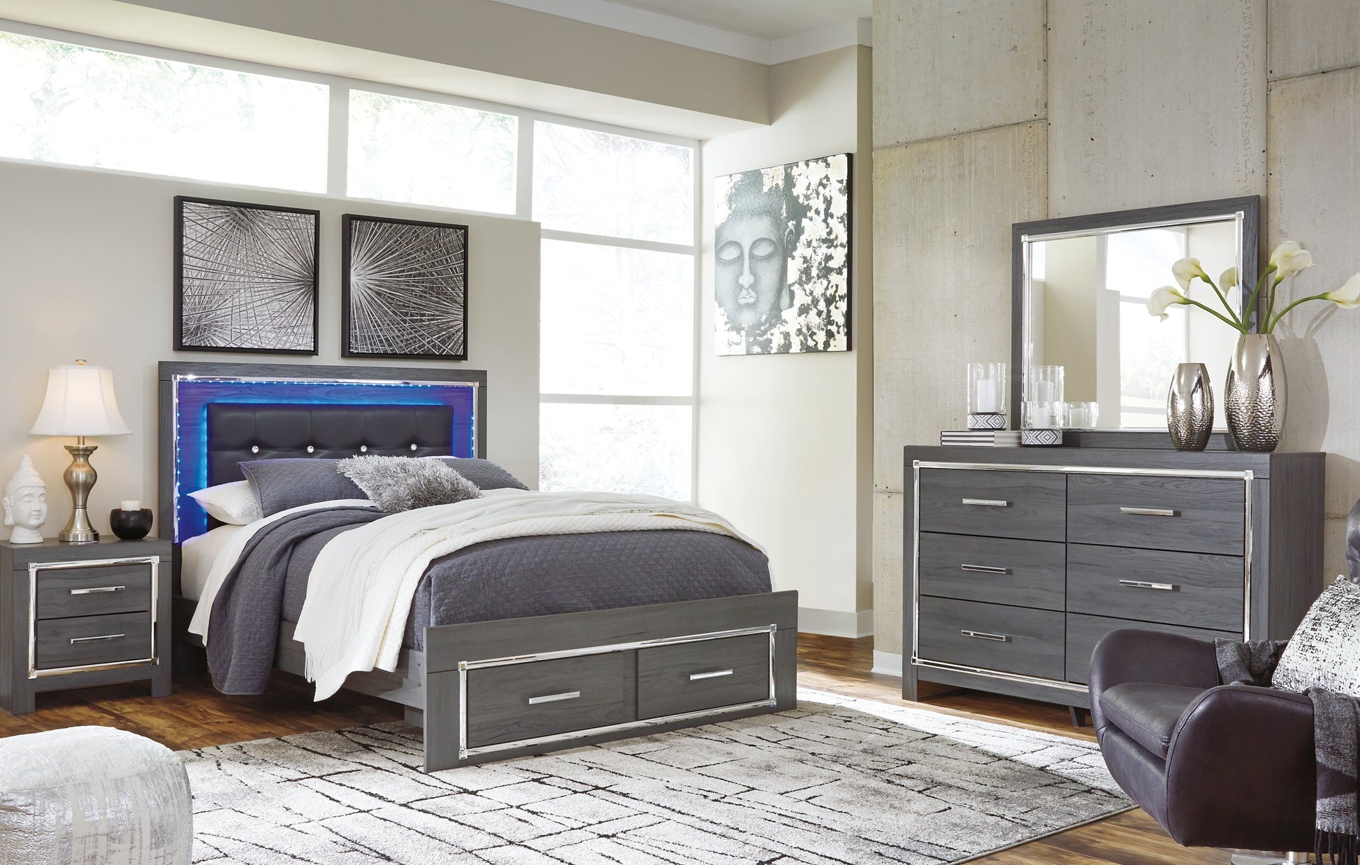 Lodanna  Panel Bed With 2 Storage Drawers With Mirrored Dresser at Towne & Country Furniture (AL) furniture, home furniture, home decor, sofa, bedding