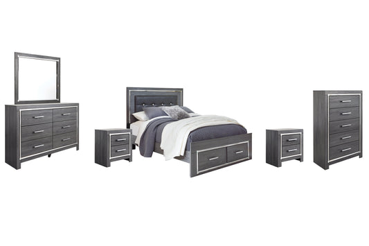 Lodanna Queen Panel Bed with 2 Storage Drawers with Mirrored Dresser, Chest and 2 Nightstands at Towne & Country Furniture (AL) furniture, home furniture, home decor, sofa, bedding