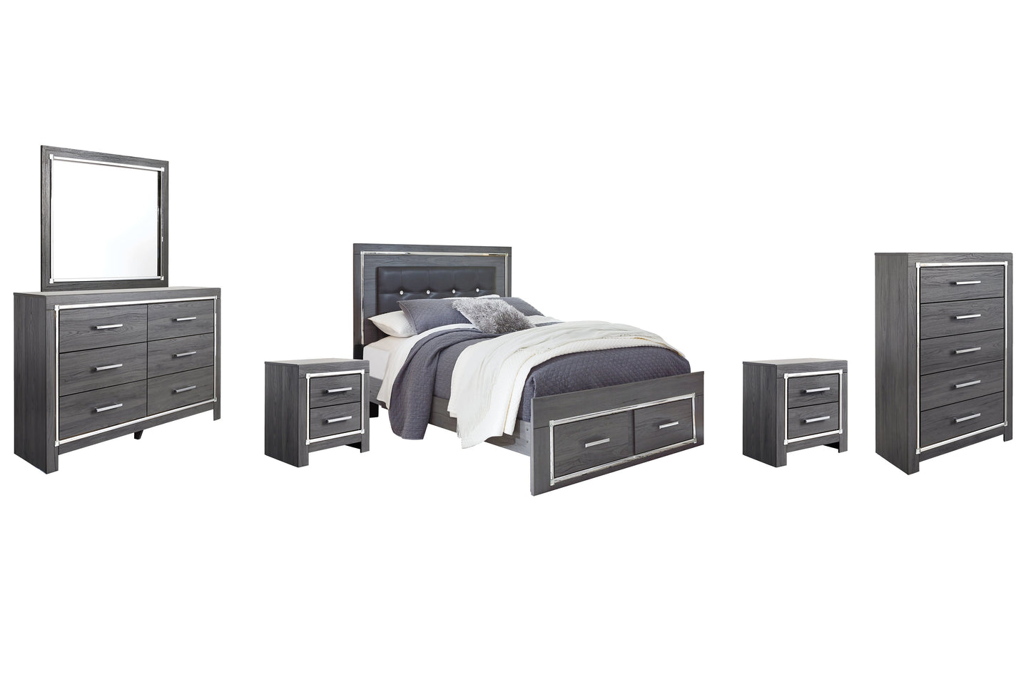 Lodanna Queen Panel Bed with 2 Storage Drawers with Mirrored Dresser, Chest and 2 Nightstands at Towne & Country Furniture (AL) furniture, home furniture, home decor, sofa, bedding