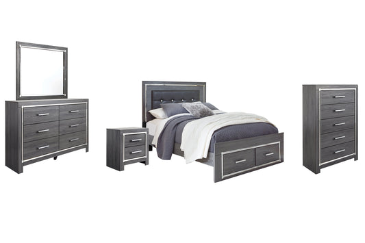 Lodanna Queen Panel Bed with 2 Storage Drawers with Mirrored Dresser, Chest and Nightstand at Towne & Country Furniture (AL) furniture, home furniture, home decor, sofa, bedding