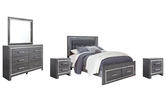 Lodanna Queen Panel Bed with 2 Storage Drawers with Mirrored Dresser and 2 Nightstands at Towne & Country Furniture (AL) furniture, home furniture, home decor, sofa, bedding