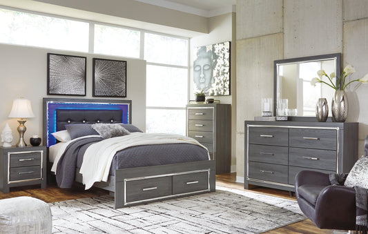 Lodanna Queen Panel Bed with 2 Storage Drawers with Mirrored Dresser and 2 Nightstands at Towne & Country Furniture (AL) furniture, home furniture, home decor, sofa, bedding