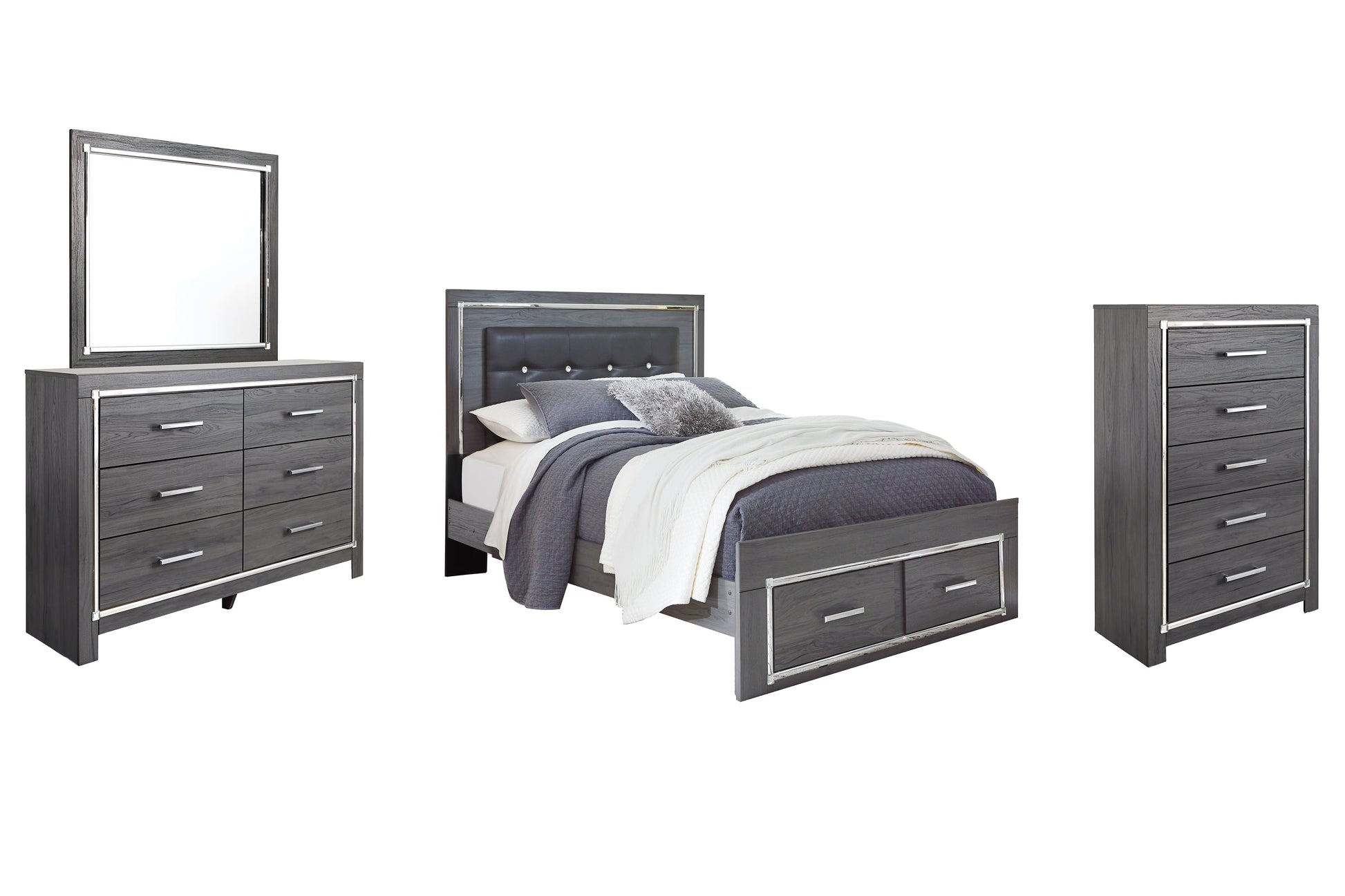 Lodanna Queen Panel Bed with 2 Storage Drawers with Mirrored Dresser and Chest at Towne & Country Furniture (AL) furniture, home furniture, home decor, sofa, bedding