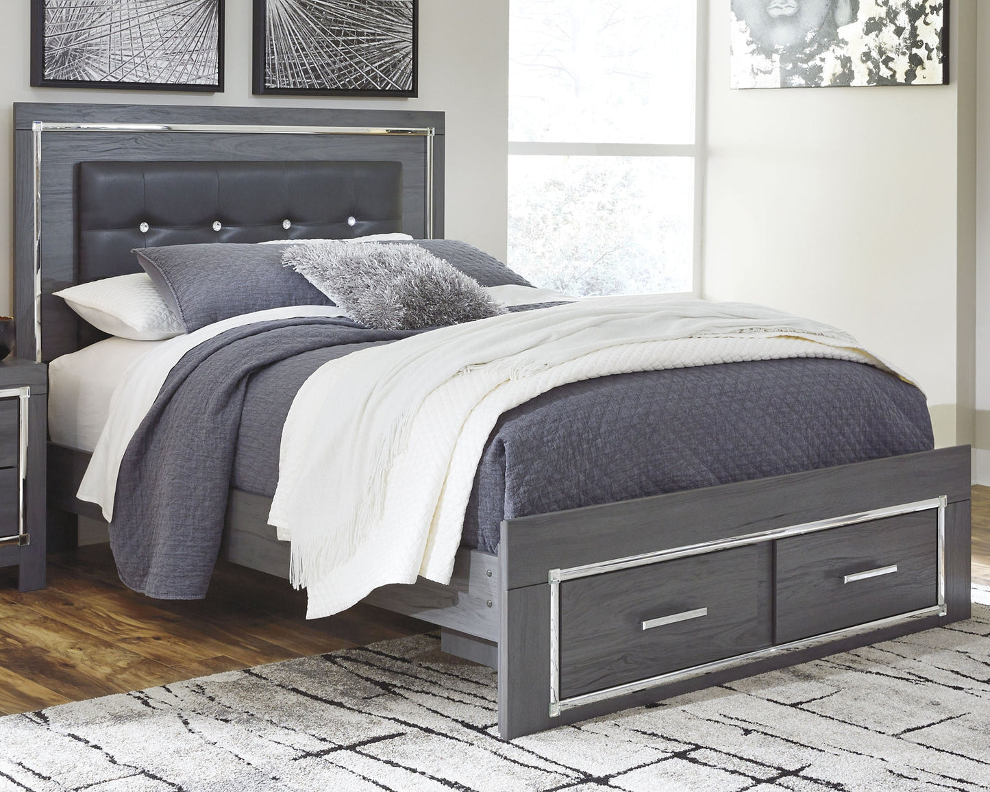 Lodanna Queen Panel Bed with 2 Storage Drawers with Mirrored Dresser and Nightstand at Towne & Country Furniture (AL) furniture, home furniture, home decor, sofa, bedding