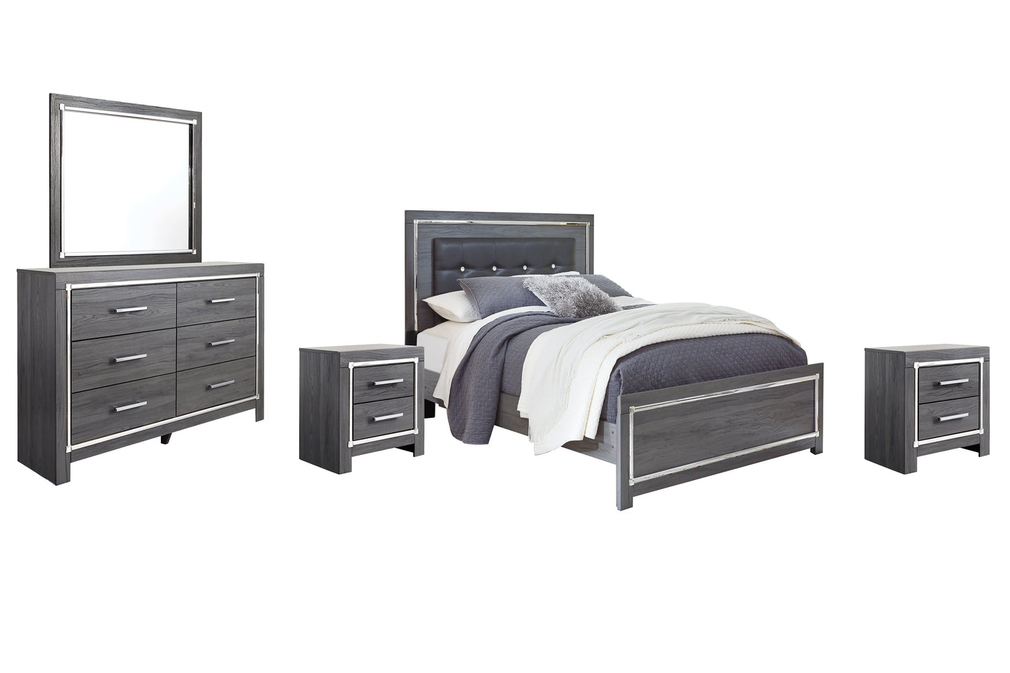 Lodanna Queen Panel Bed with Mirrored Dresser and 2 Nightstands at Towne & Country Furniture (AL) furniture, home furniture, home decor, sofa, bedding