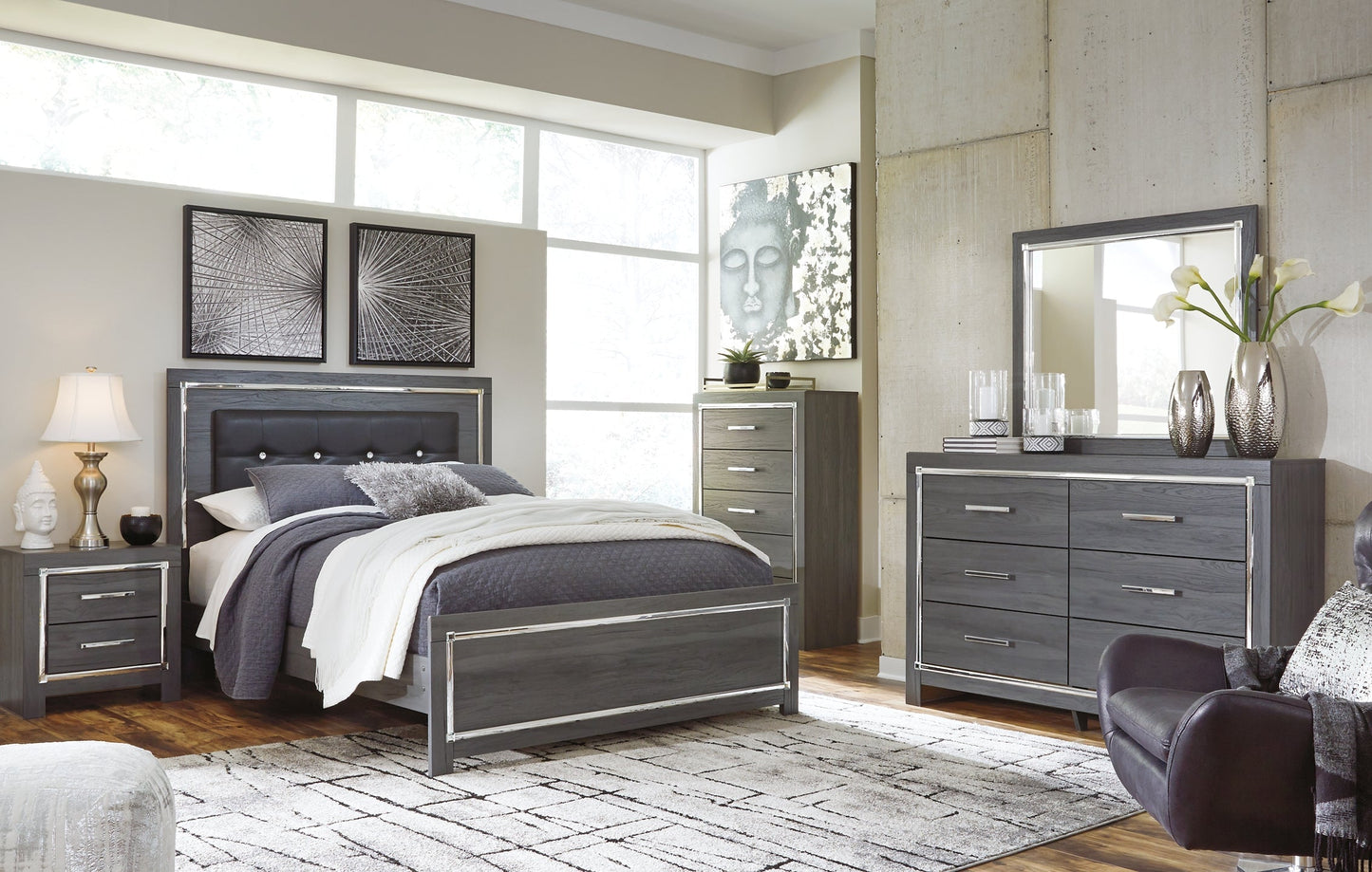 Lodanna Queen Panel Bed with Mirrored Dresser and Chest at Towne & Country Furniture (AL) furniture, home furniture, home decor, sofa, bedding
