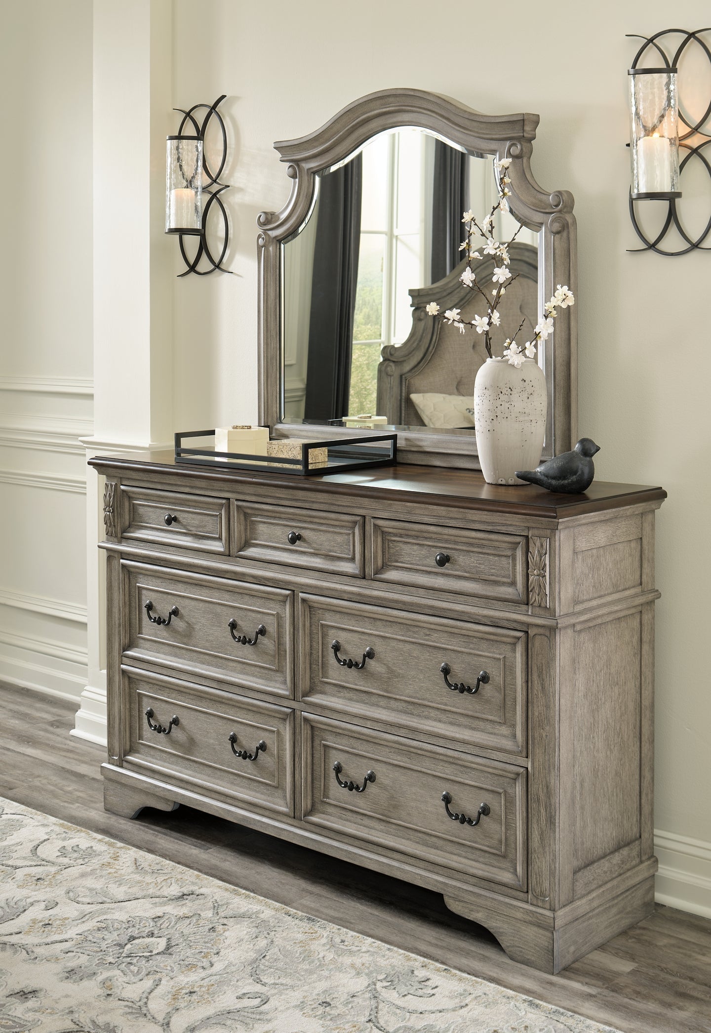 Lodenbay California King Panel Bed with Mirrored Dresser and Chest at Towne & Country Furniture (AL) furniture, home furniture, home decor, sofa, bedding