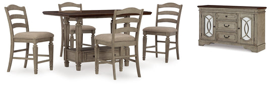 Lodenbay Counter Height Dining Table and 4 Barstools with Storage at Towne & Country Furniture (AL) furniture, home furniture, home decor, sofa, bedding