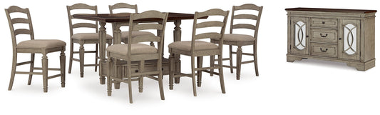 Lodenbay Counter Height Dining Table and 6 Barstools with Storage at Towne & Country Furniture (AL) furniture, home furniture, home decor, sofa, bedding
