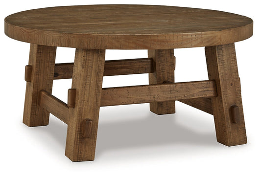 Mackifeld Round Cocktail Table at Towne & Country Furniture (AL) furniture, home furniture, home decor, sofa, bedding