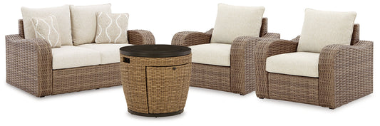 Malayah Outdoor Loveseat and 2 Lounge Chairs with Fire Pit Table at Towne & Country Furniture (AL) furniture, home furniture, home decor, sofa, bedding
