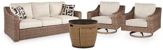 Malayah Outdoor Sofa and 2 Lounge Chairs with Fire Pit Table at Towne & Country Furniture (AL) furniture, home furniture, home decor, sofa, bedding