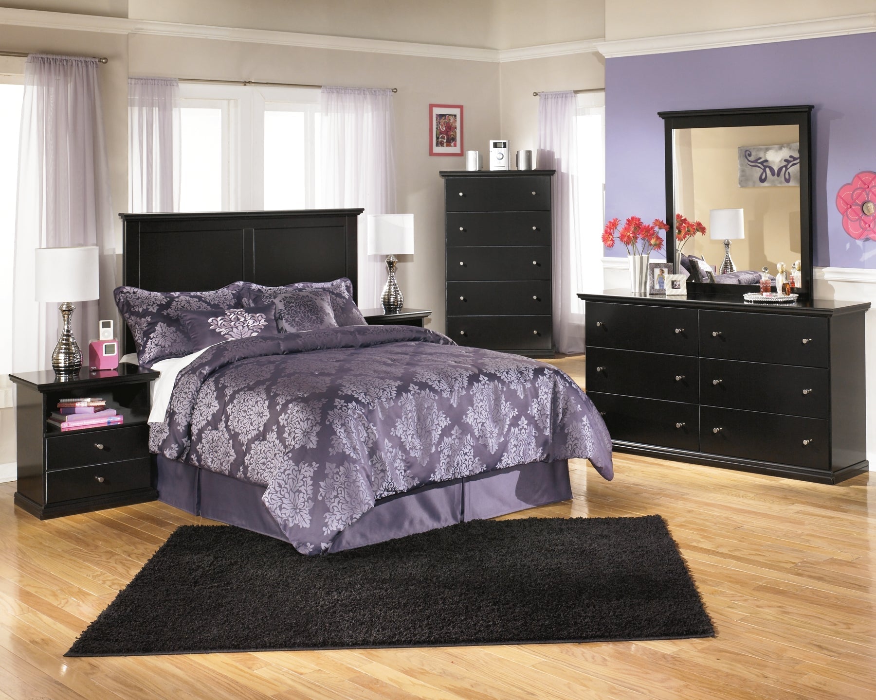 Maribel Full Panel Headboard with Mirrored Dresser, Chest and Nightstand at Towne & Country Furniture (AL) furniture, home furniture, home decor, sofa, bedding