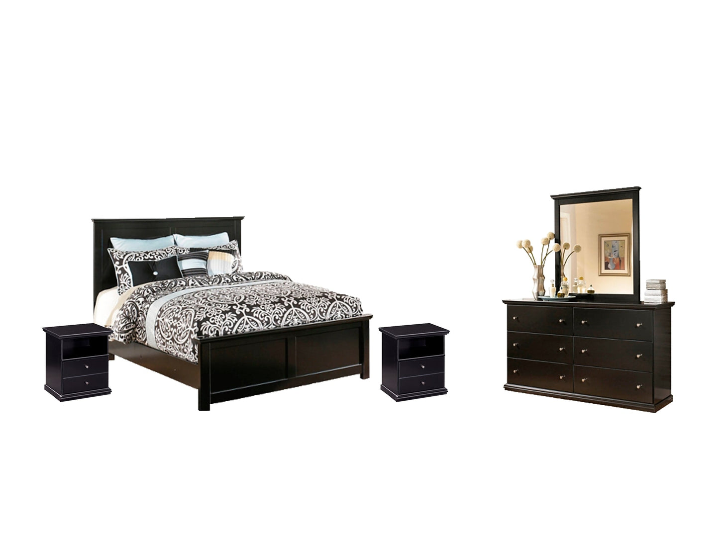 Maribel King Panel Bed with Mirrored Dresser and 2 Nightstands at Towne & Country Furniture (AL) furniture, home furniture, home decor, sofa, bedding