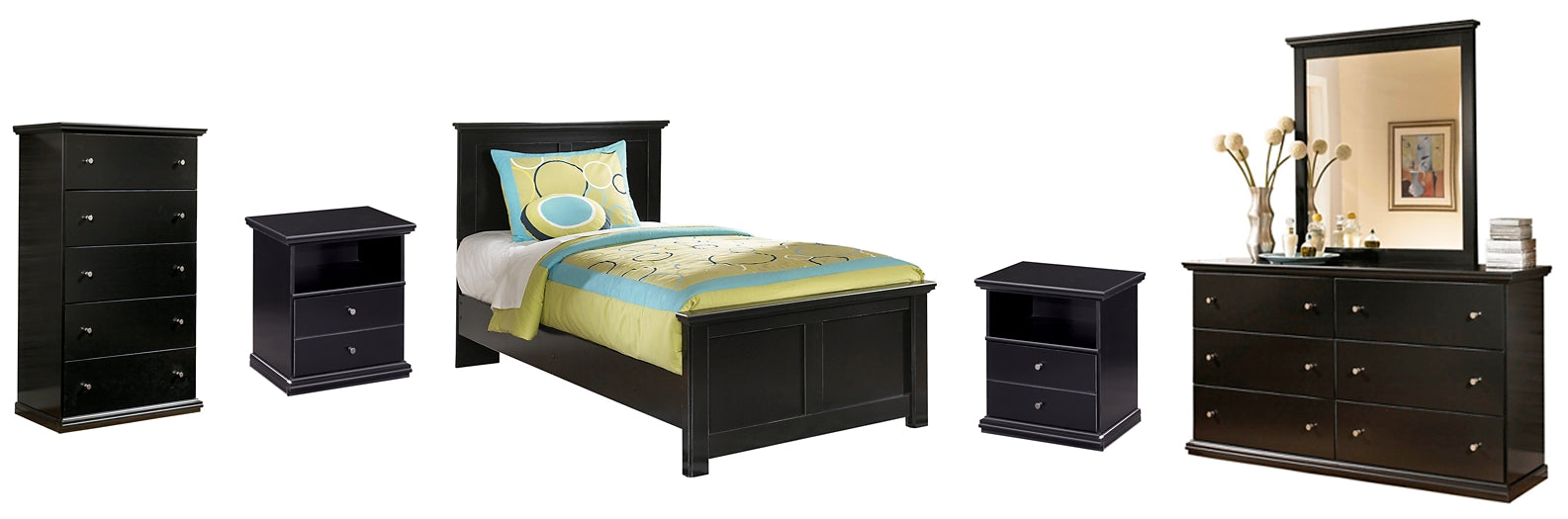 Maribel Twin Panel Bed with Mirrored Dresser, Chest and 2 Nightstands at Towne & Country Furniture (AL) furniture, home furniture, home decor, sofa, bedding